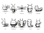 Line Art Insects Sticker Set - Image 2