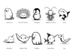 Line Art Sea Creatures Sticker Set - Image 2