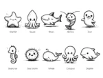 Line Art Sea Creatures Sticker Set - Image 3